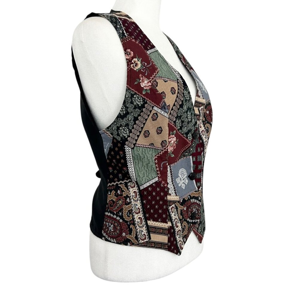 Vintage-Inspired Handmade Patchwork Button-Up Ves… - image 2